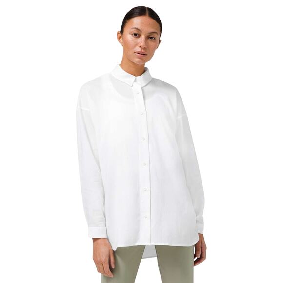 Lululemon White All Days Shirt Seersucker Long Sleeve Button Up Size Medium - Picture 1 of 9